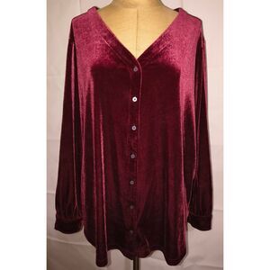 Lands’ End Velvet Button Up Blouse Size 2X (20W-22W) Burgandy